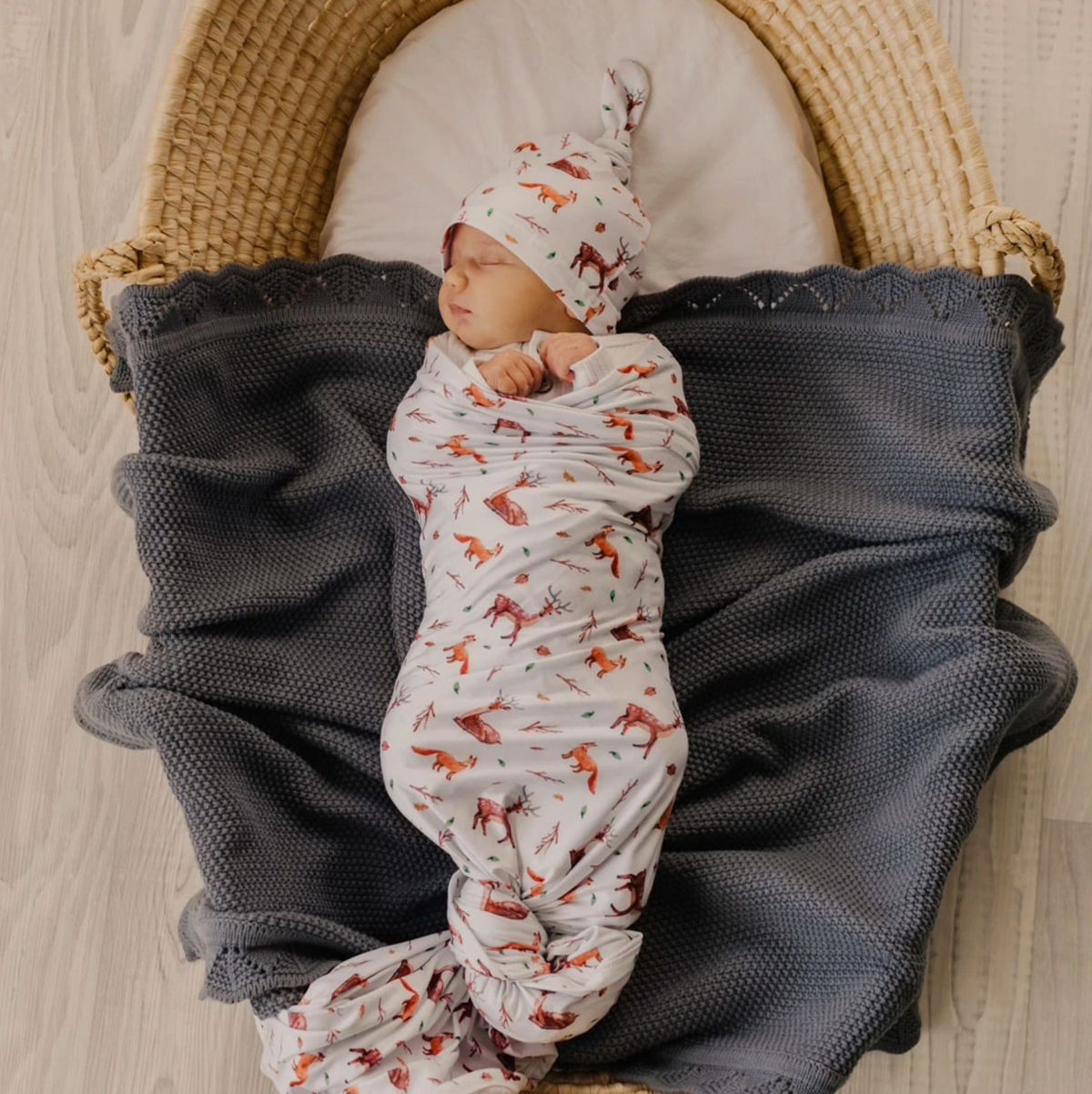 BABY STRETCHY SWADDLE & BEANIE SET | FOREST FRIENDS